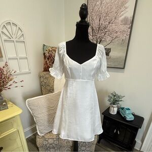 Altar'd State White Puff Sleeve A-Line Sundress